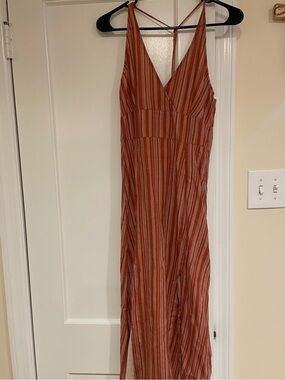 Roxy Rust Striped V-Neck Maxi Dress